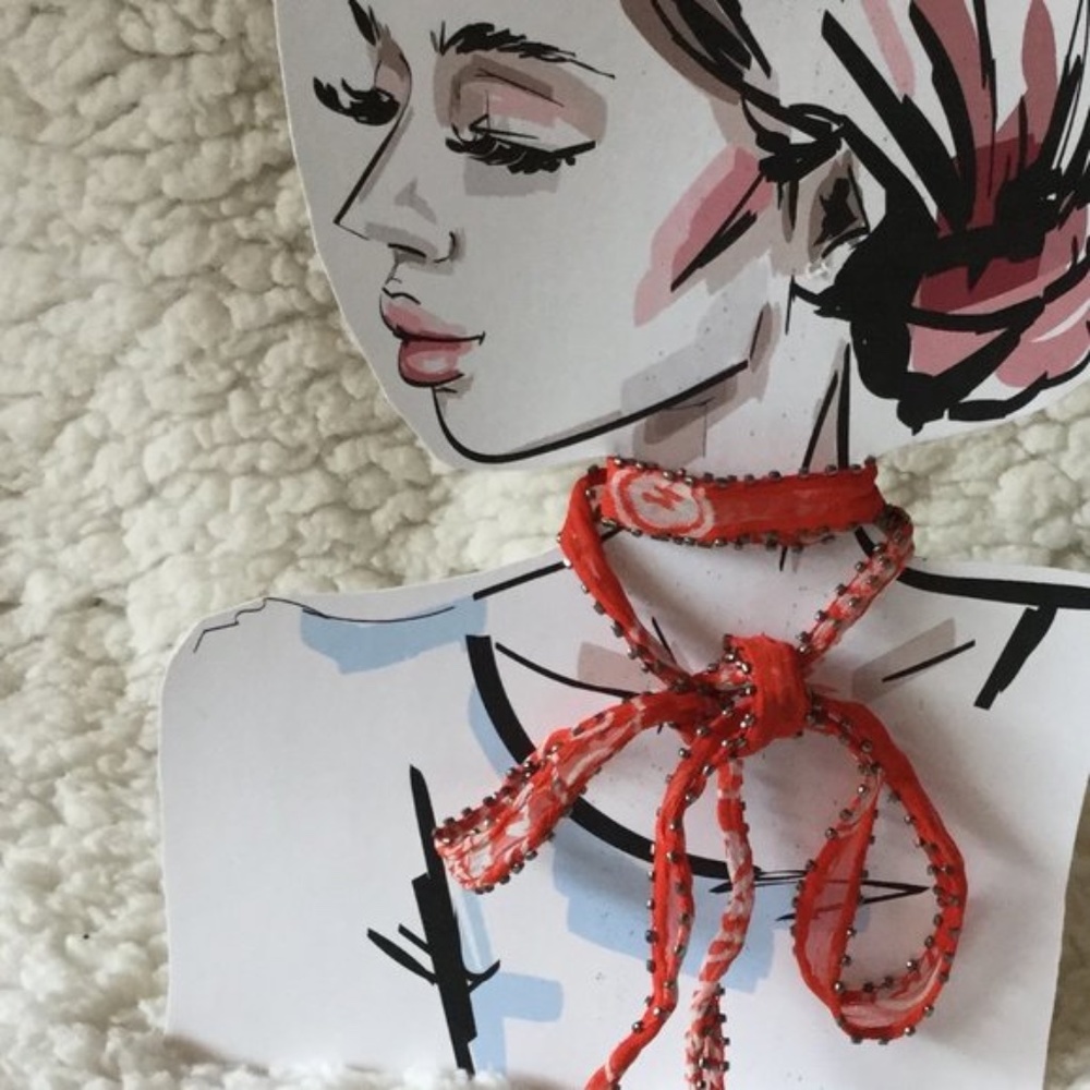 Chan Luu Voile Beaded Choker Lariat NEW Red/Orange